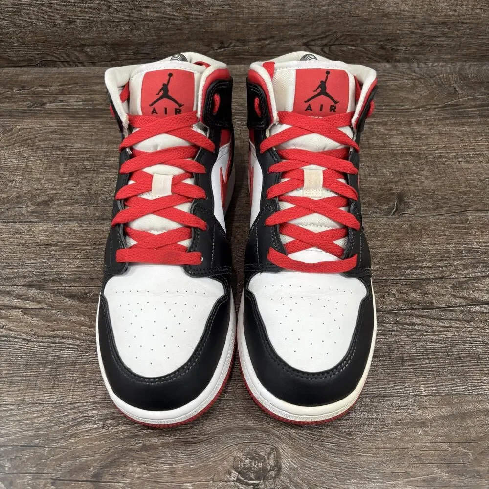 Jordan Air Jordan 1 Mid Shoes Youth 6Y Black Very Berry Red 554725-016